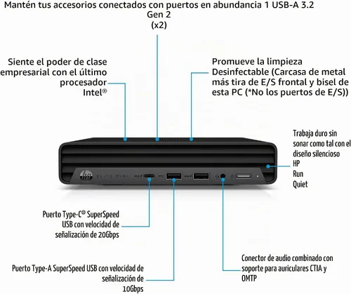 Vista 4 de HP Escritorio Elite Mini 800 G9, Intel i9-14900T, DDR5 de 16 GB, SSD de 512