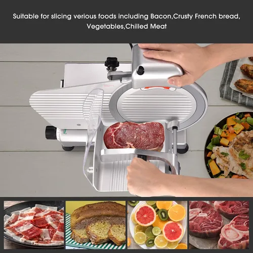Vista 2 de WeChef Cortador de carne comercial de 10 '' 240 W eléctrico Deli Slicer Queso Cortador de alimentos Hoja de acero inoxidable para tienda restaurante