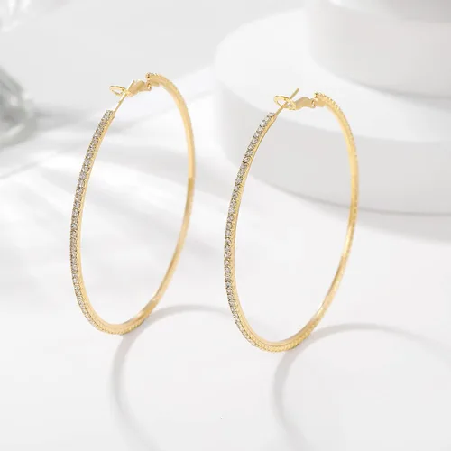 Vista 7 de MOROTOLE Aretes de aro de oro de 14 quilates con diamantes de imitación, finos, grandes, hipoalergénicos, para mujeres y niñas, regalos de joyería