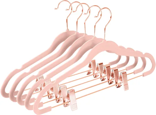 Vista 12 de MIZGI - Perchas premium de terciopelo negro para pantalones con clips ajustables (paquete de 20) Perchas delgadas para faldas - Perchas Negro/Negro