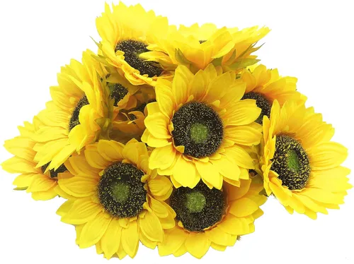 Vista 4 de Flores artificiales, 30 cabezas de girasol de seda de 5 pulgadas de ancho, girasol falso de aspecto real para pasteles, flores, centros de mesa