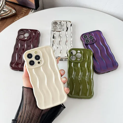 Vista 2 de Caseative Funda para iPhone 13 Pro, funda suave con marco de onda rizada con patrón de ondulación de agua (verde) Water Ripple Pattern Curly Wave