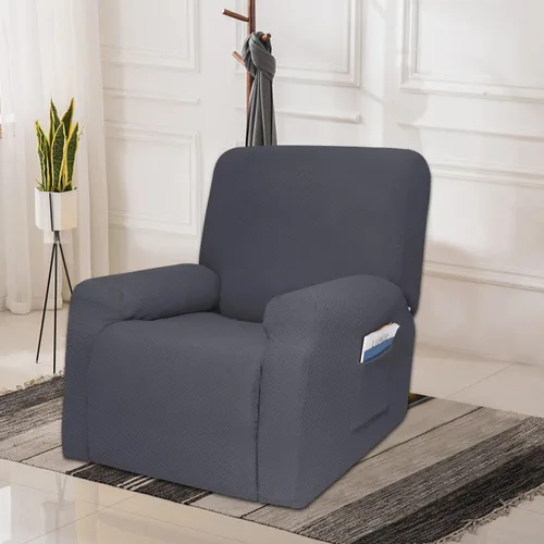 Vista 2 de Funda elástica de jacquard para sofá reclinable de 4 piezas, funda para sofá reclinable de elastano suave, funda elástica para sillón reclinable
