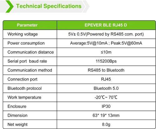 Vista 2 de EPEVER BLE Adaptador para controlador de carga solar EPEVER (serie Tracer-an/Tracer-BN/Tracer-CPN/Xtra)