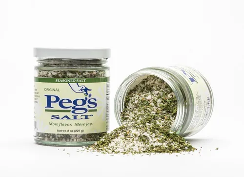 Vista 4 de Peg's Salt Sal sazonada (original) - Condimento gourmet - Multiuso para cocinar - Sal con hierbas y especias - Sin MSG - Sin azúcar - Keto - 8 onzas