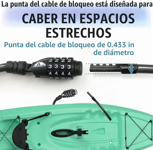 Vista 2 de MARQUE Cable de bloqueo de bicicleta de combinación recta, 3/8 pulgadas (5 pies, 10 pies, 15 pies, 25 pies), bloqueo de combinación reiniciable