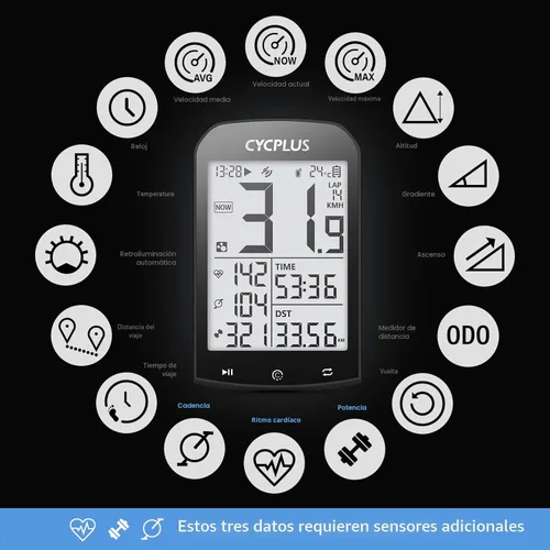 Vista 4 de CYCPLUS Computadora GPS inalámbrica para bicicleta, computadora de ciclismo GPS con Bluetooth/ANT+, velocímetro de bicicleta con pantalla LCD de 2.9