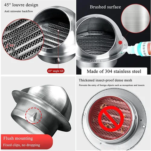 Vista 7 de Tapa de ventilación de pared, campana de salida de ventilación de pared de 5, 8, 10, 12 pulgadas, cubierta de rejilla de ventilación de aire