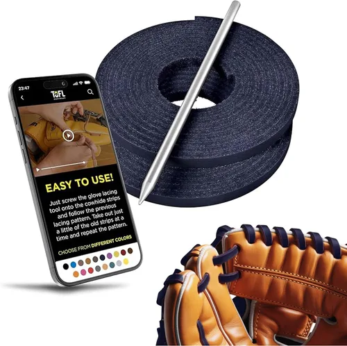 Vista 21 de TOFL Kit de encaje para guantes de sóftbol y béisbol Kit de reparación de cordones de guante de encaje 2 cordones de cuero con aguja de cordones