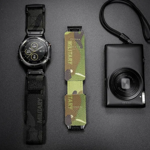 Vista 5 de Compatible con Garmin, Correa de reloj, Correa de nailon súper resistente de camuflaje con diseño de bucle tejido
