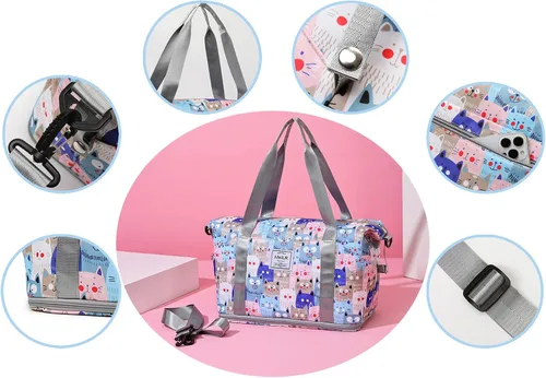 Vista 6 de Bolsa de viaje expandible, bolsa de viaje para el fin de semana, bolsa de gimnasio para mujer