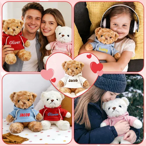 Vista 5 de Oso de peluche personalizado con texto de nombre, osos personalizados de 11.8/15/19.7, regalos de cumpleaños personalizados para el día de la madre