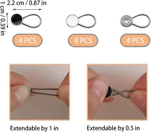 Vista 3 de 12 extensores invisibles de cuello de camisa de 0.8 pulgadas, extensores de botón de cuello ajustables para camisas de vestir, trajes, pantalones