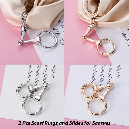 Vista 27 de 4 piezas de clip de anillo de bufanda para mujer, broche de perlas y flores, hebilla de metal para chal, accesorios de decoración para damas y niñas