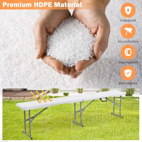 Vista 6 de Goplus Banco plegable de plástico de 6 pies, asiento plegable portátil con capacidad de 550 libras para interiores y exteriores, picnic, fiesta