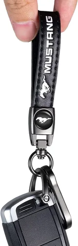 Vista 3 de Llavero de cuero genuino para automóvil compatible con Ford Mustang, accesorios para llavero familiar, regalo familiar para hombre y mujer