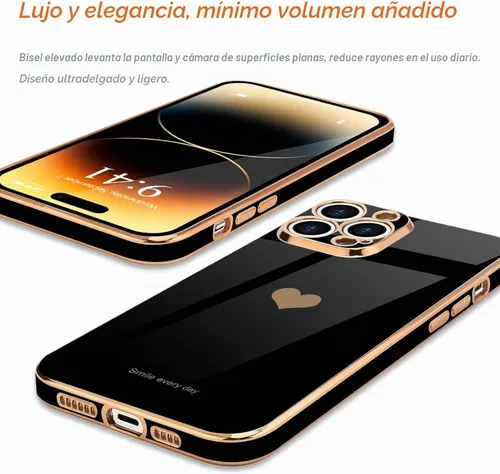 Vista 4 de Teageo Funda para iPhone 14 Pro Max para mujeres y niñas, lindo corazón de Negro