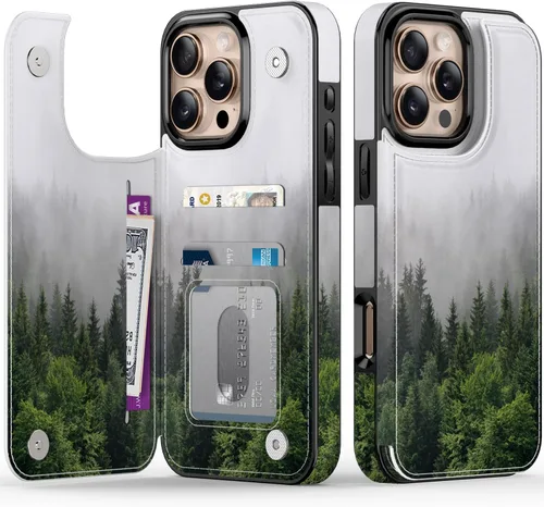 Vista 183 de LETO para iPhone 15 Pro Funda tipo cartera - Tapa tipo folio con patada - Diseños de moda - Tarjetero - Funda protectora para mujeres y niñas - 6.1