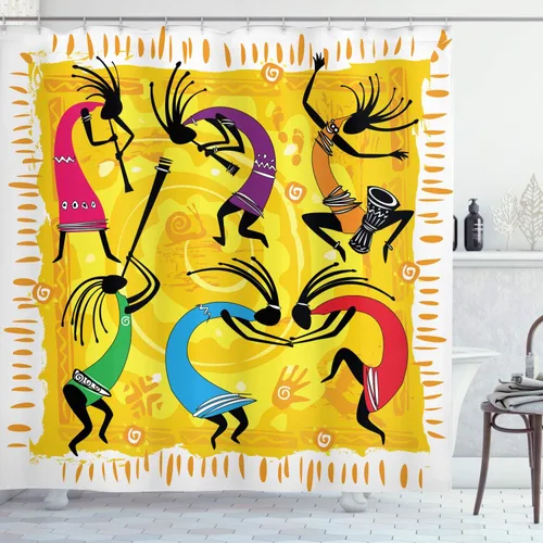Vista 86 de Ambesonne Decor Collection, juego de cortina con ganchos para regadera Amarillo y marrón