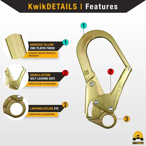 Vista 2 de KwikSafety - Charlotte, NC - Gancho de barras de refuerzo Bond N-3630 (doble bloqueo) Conector de acero forjado tratado térmicamente PPE Hardware