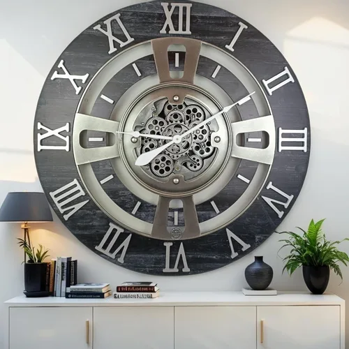Vista 10 de ImprovingLife The Gears Reloj de pared con engranajes móviles reales línea Inglaterra (Verde Aguamarina, 24 pulgadas (60 cm))