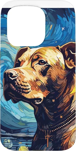 Vista 14 de Funda para iPhone 16 Pitbull Starry Night para perro, mamá, perro, papá