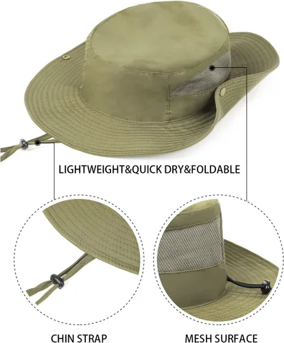 Vista 2 de Zylioo Sombrero de sol XXL Boonie para cabezas grandes, UPF50+ sombrero de Verde militar-a
