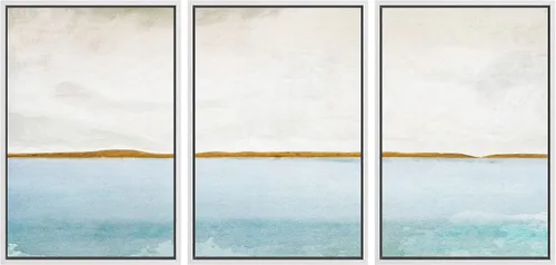 Vista 140 de SIGNWIN Lienzo enmarcado para pared, juego de arte abstracto de serenidad costera, ilustraciones abstractas junto al mar, arte moderno, decorativo
