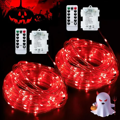 Vista 16 de JMEXSUSS Paquete de 2 luces de Navidad a pilas de luces blancas cálidas, impermeables al aire libre, 200 LED de 66 pies, 8 modos, funciona