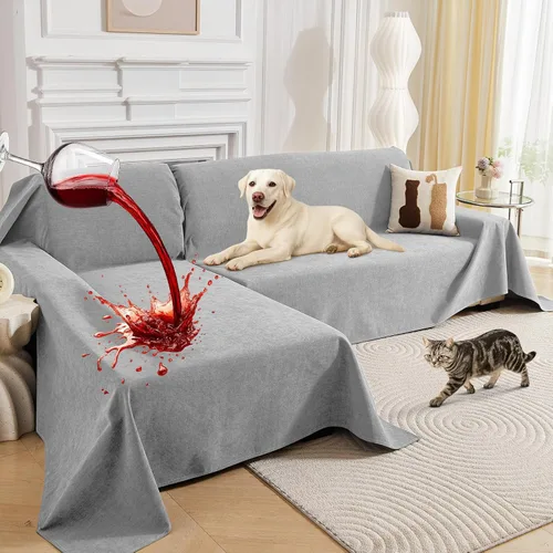 Vista 10 de Deep Dream Fundas para sofá modular, 2 piezas, 100% impermeable, funda de sofá en forma de L, funda de sofá antideslizante para perros y gatos