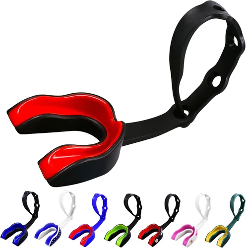 Vista 12 de Oral Mart - Protector bucal deportivo con correa para fútbol, lacrosse, hockey sobre hielo, taekwondo