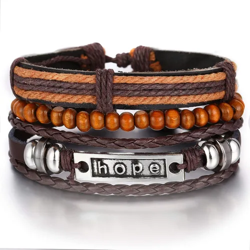 Vista 7 de Hubbering Hope - Pulsera de piel y cuentas de varias capas 3 piezas