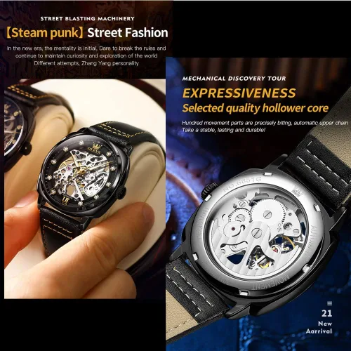 Vista 4 de OLEVS Relojes mecánicos automáticos para hombres, impermeables, de metal, relojes de pulsera automáticos de acero inoxidable