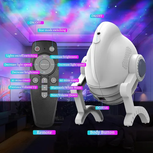 Vista 6 de Proyector Star Galaxy para dormitorio, proyector de luz nocturna de perro robot, lámpara LED de techo de nebulosa estrellada con altavoz Bluetooth