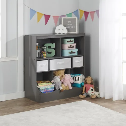 Vista 11 de Badger Basket Combo Bin Unidad de almacenamiento de juguetes y estante para libros para niños con 3 cestas - Gris