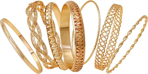 Vista 2 de GUESS - Conjunto de 6 pulseras texturizadas para mujer, metal común, Oro, 294011-21