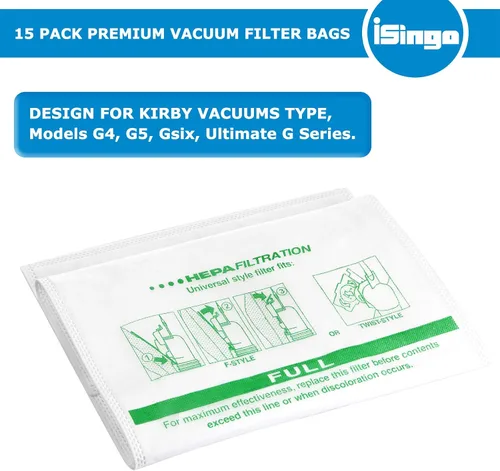 Vista 2 de Paquete de 15 + 5 bolsas de filtro HEPA 204814 más cinturones, para bolsas de vacío Kirby 204811 204808 205811, bolsas universales de tela blanca