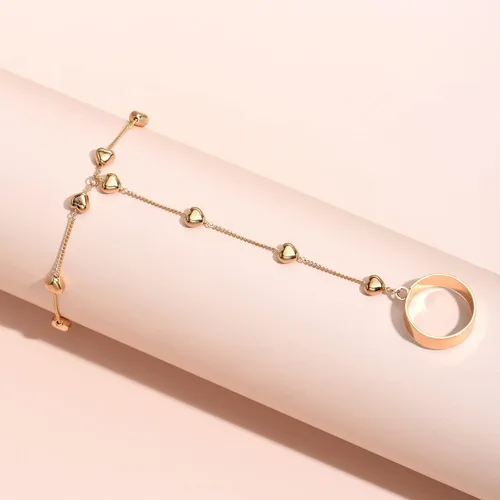 Vista 4 de Pulsera de anillo de cadena de oro esclavo de mano, pulsera de corazón para dedos, cadena de arnés de mano, joyería de moda para mujeres y niñas