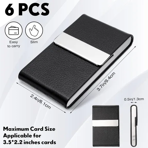 Vista 2 de Yexiya Funda de piel sintética para tarjetas de negocios, con cierre magnético, 6 unidades, para hombres y mujeres, regalos de oficina, color negro