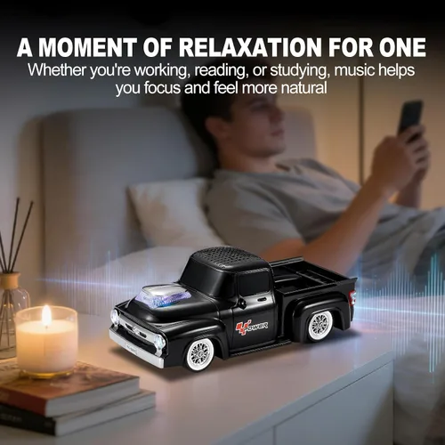 Vista 5 de Altavoz Bluetooth para camioneta vintage, modelo de camión retro con sonido HD, micrófono integrado, luces LED de fiesta, doble emparejamiento TWS