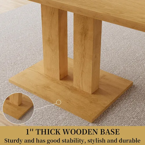 Vista 6 de HIPIHOM Mesa de comedor moderna de 46 pulgadas, mesa de cocina rectangular con acabado de roble, mesa de comedor compacta para 4, construcción