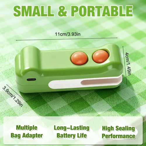 Vista 7 de Mini sellador de bolsas 2 en 1 con cortador e imán, sellador térmico portátil recargable de mano, máquina de sellado portátil de diseño