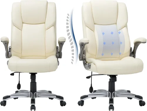 Vista 16 de COLAMY Silla Ergonómica de Oficina Ejecutiva con Cuero Sintético Grueso, Reposabrazos Abatibles, Respaldo Alto Ajustable en Altura e Inclinación