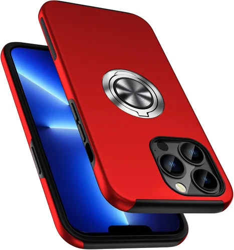 Vista 10 de Funda a prueba de golpes para iPhone 13 de 6.1 pulgadas, [anillo de dedo integrado] funda de teléfono de grado militar con soporte de metal Negro