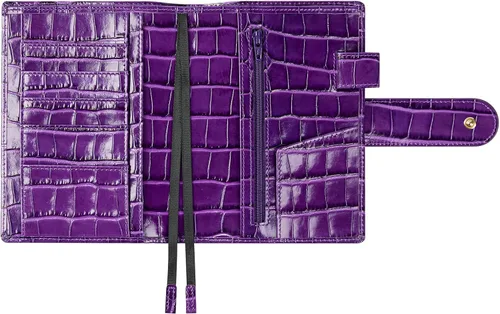 Vista 3 de Funda de planificador A6 para Hobonichi Original, Stalogy y Midori MD Planners, con cremallera y bolsillo trasero grande, piel de cocodrilo (morado)