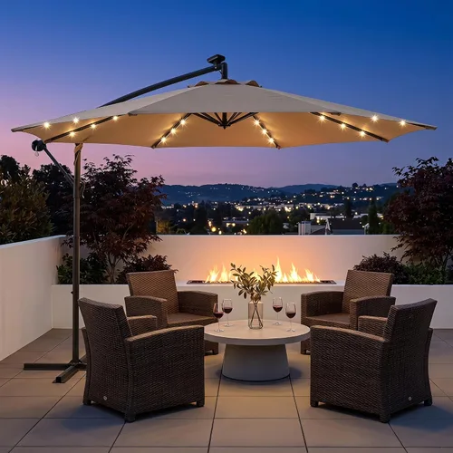 Vista 17 de LAUSAINT HOME Sombrilla de patio con desplazamiento LED de 10 pies, sombra Verde