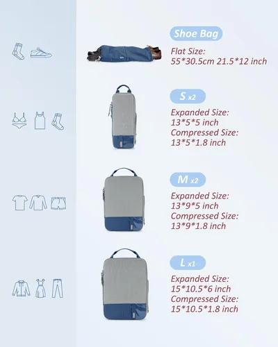 Vista 2 de BAGSMART - Juego de 6 cubos de compresión para maletas, juego de 6, 4 y 2, cubos organizadores de viaje, juego de bolsas expandibles, organizadores
