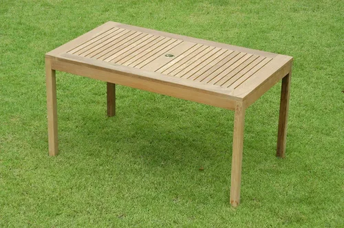 Vista 4 de Mesa rectangular de teca con agujero para sombrilla, color natural