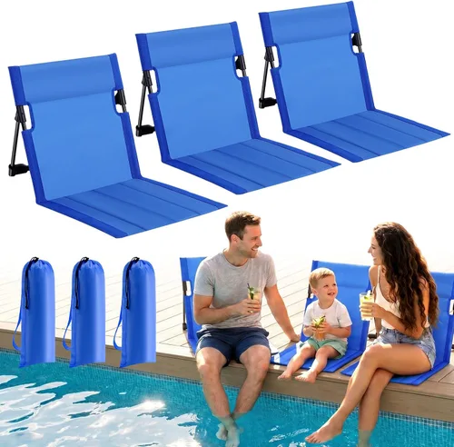 Vista 8 de Paquete de 3 sillas portátiles junto a la piscina, sillas de playa plegables para adultos, asiento ligero sin patas con bolsa de transporte, silla