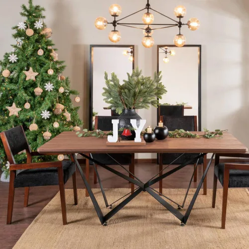 Vista 6 de Decoración navideña de madera "Joy", letrero artesanal de madera con campana, adorno de mesa rústico, centro de mesa estilo granja, bloque